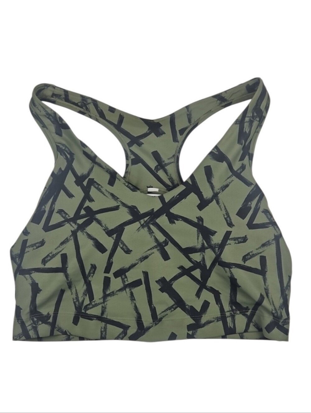 Olive Green & Black Printed Racerback Sports Bra Athletic Gym Womens Size L